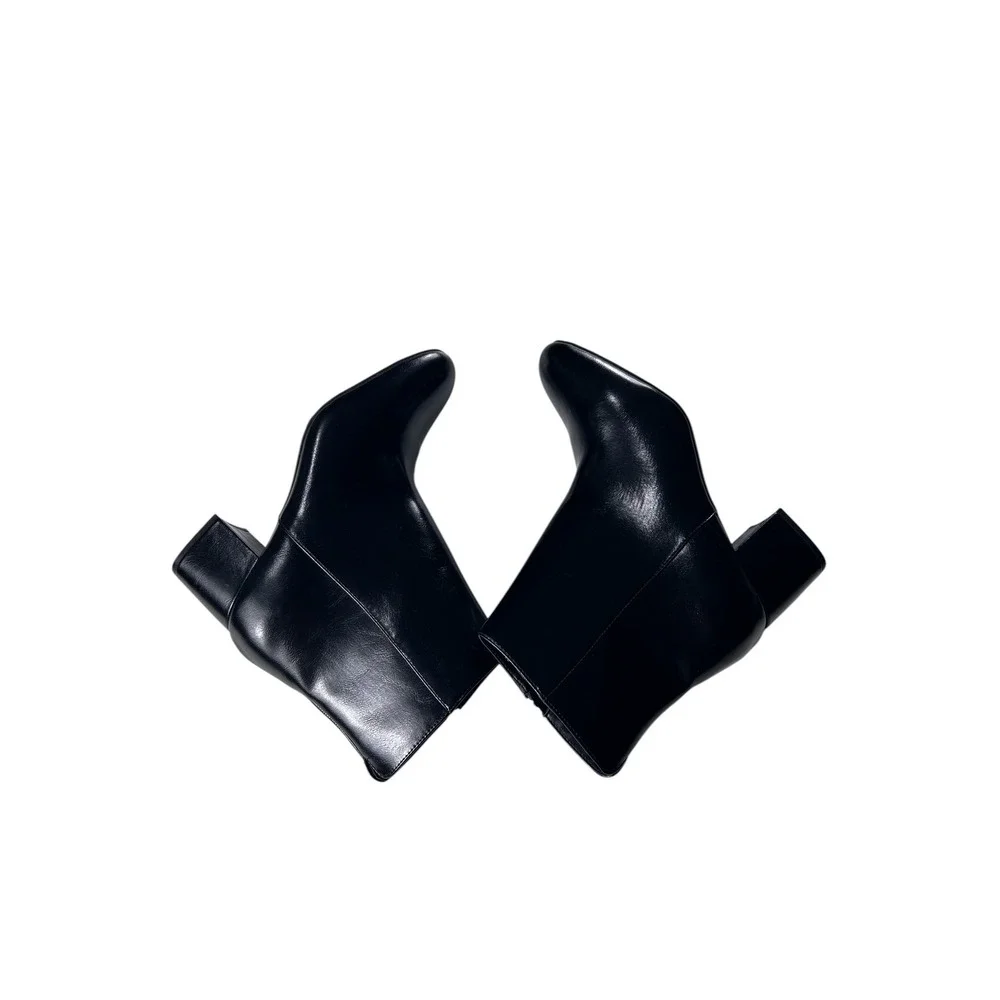 Journee Collection‎ Womens Black Faux Leather Block Heel Ankle Boots Size 9.5M